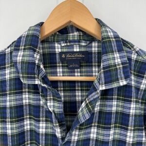 Brooks Brothers Mens Flannel Pajama Shirt Button Down Blue Green Plaid‎ Large